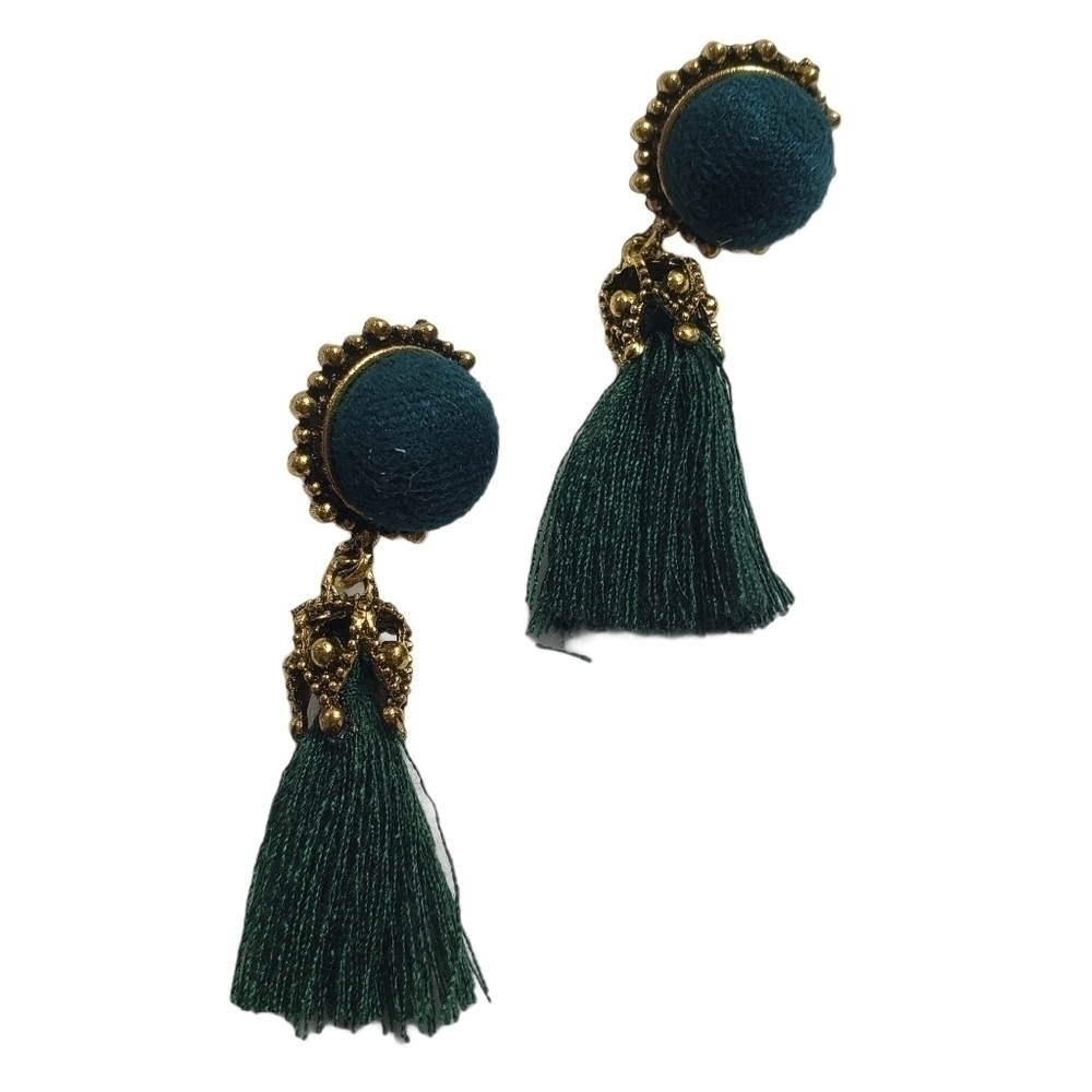 Fashion Jewelry Green Gold Dangle Tassel Earrings - Picture 4 of 6